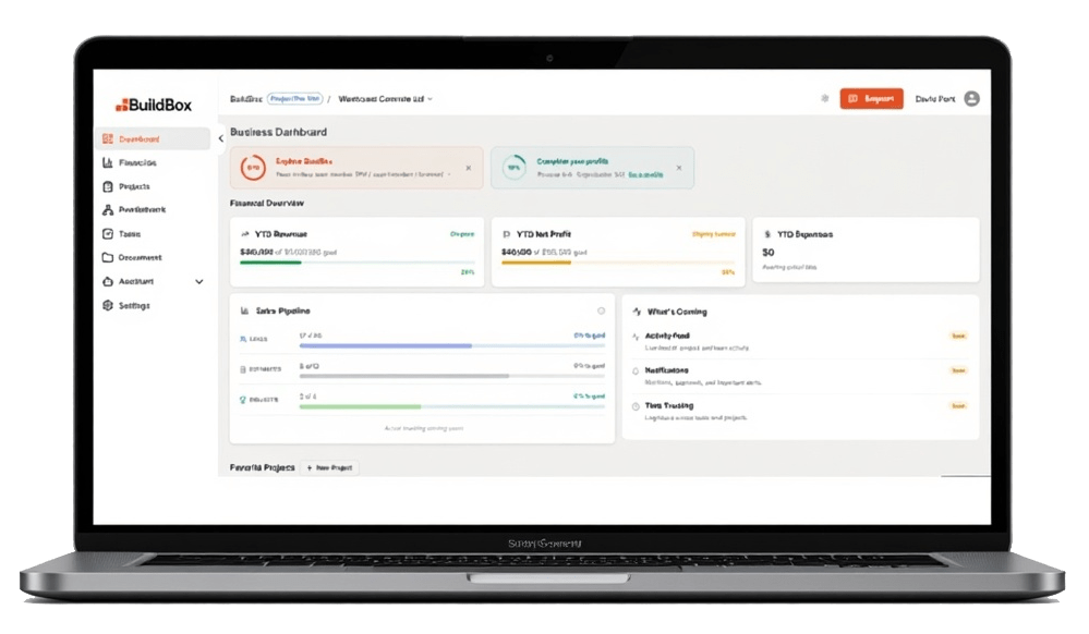 BuildBox project management dashboard on a laptop